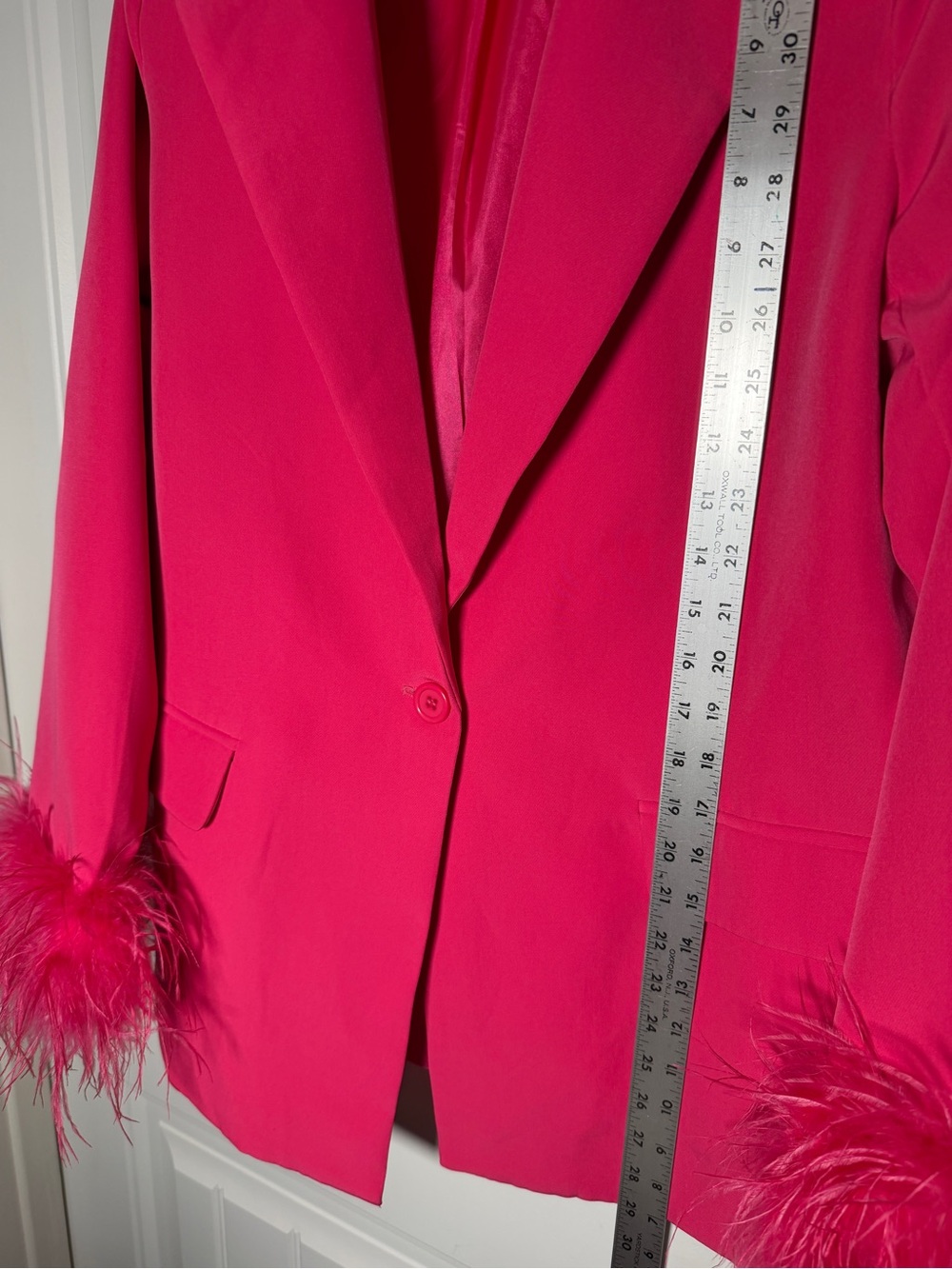 Peppermayo Shake it Off Hot Pink Feather Trim oversized Blazer - Picture 8 of 9